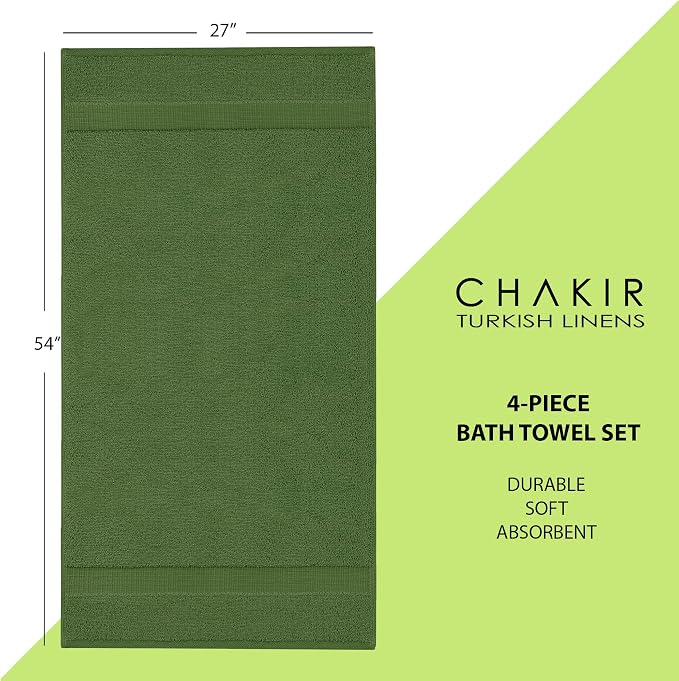 Chakir Turkish Linens 100% Cotton 4-Pack Bath Towels 27x54, Moss | Premium - Image 6