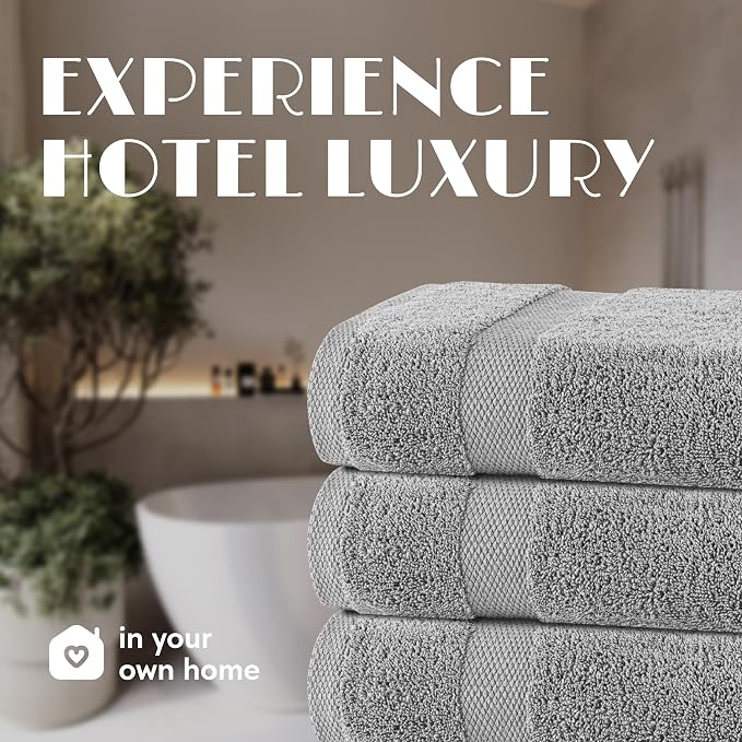 White Classic Wealuxe Light Gray Bath Towels 24x50 Inch, Cotton Towel Set - Image 7