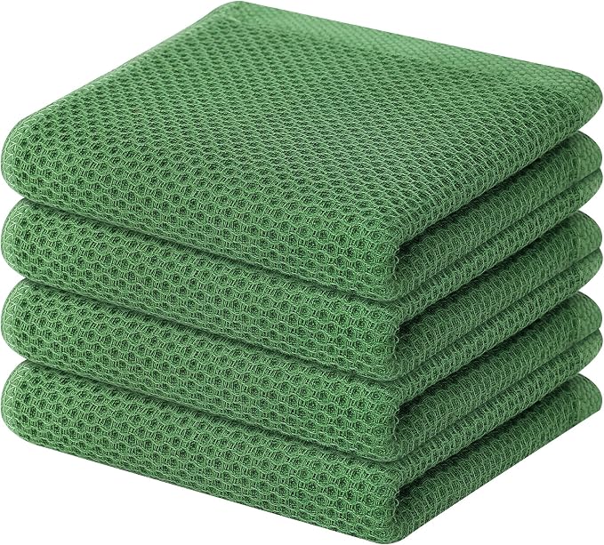 Homaxy 100% Cotton Waffle Weave Kitchen Dish Towels 4-Pack, Grass Green | 13 x by Homaxy