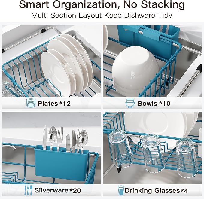 JASIWAY Blue Dish Drying Rack in Sink, Dish Drainer - Image 6