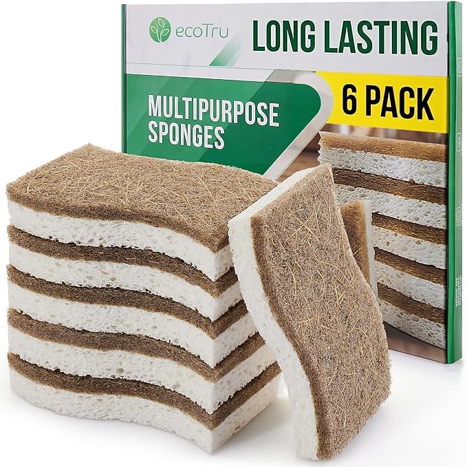 6 Pack Washing Up Sponges, Eco Kitchen Dish Cleaning Sponges, Biodegradable & by ecoTru
