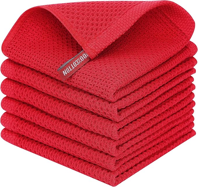 Homaxy 100% Cotton Waffle Weave Kitchen Dish Cloths 6-Pack, Ultra Soft by Homaxy