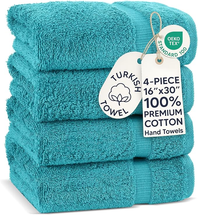 Chakir Turkish Linens 100% Cotton 4-Pack Hand Towels 16x30, Aqua | Premium by ChakirTurkishLinens
