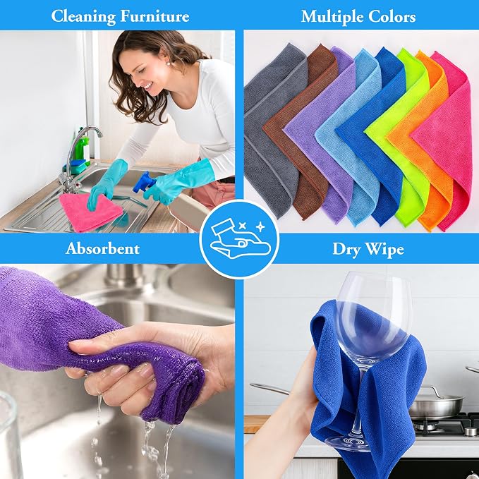 lucdnc Microfiber Cleaning Cloths 16 Pack 8 Colors 11.5"x11.5" - Image 3