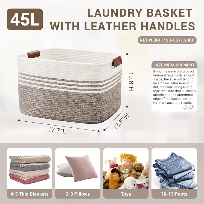 45L Woven Laundry Basket Hamper - Image 2