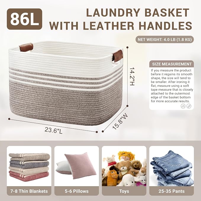 86L Woven Laundry Basket Hamper - Image 2