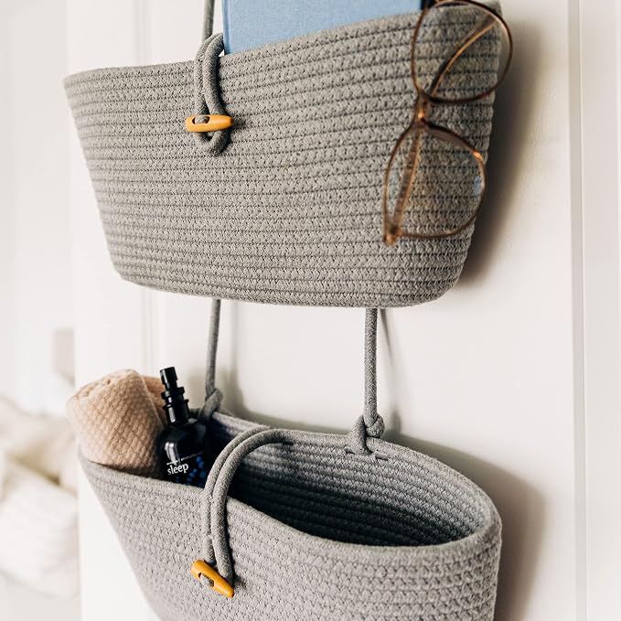 OrganiHaus Over the Door Organizer, Woven Rope Hanging Baskets - Image 4