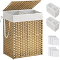 SONGMICS Laundry Hamper with Lid, 90L Double Wicker Basket, 6 Mesh Bags by Unknown