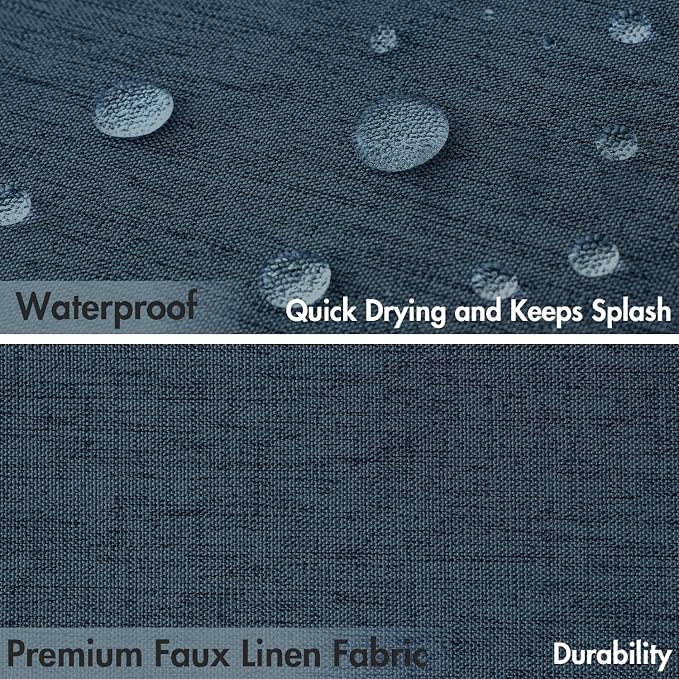 MIULEE Navy Blue Scalloped Linen Shower Curtain 72x72 Inches - Image 4