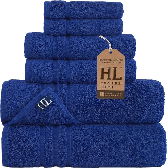 Hawmam Linen Royal Blue 6 Piece Bath Towels Set by HawmamLinen