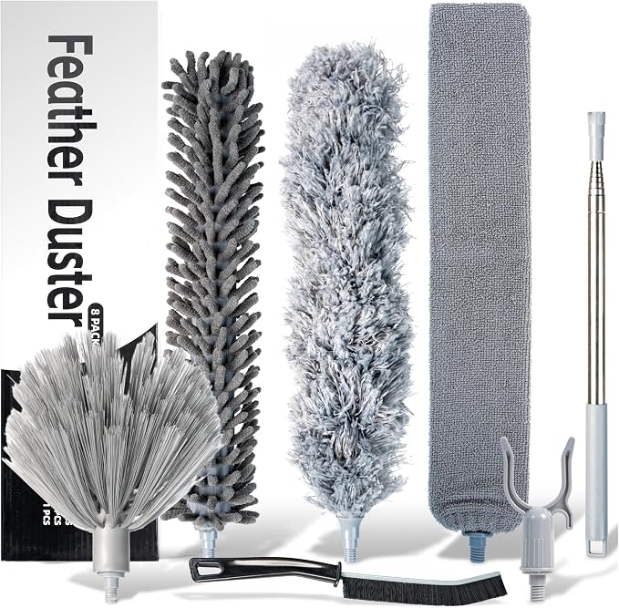 Microfiber Feather Duster with Extension Pole 100 Inches, Cleaning Brush - Image 9