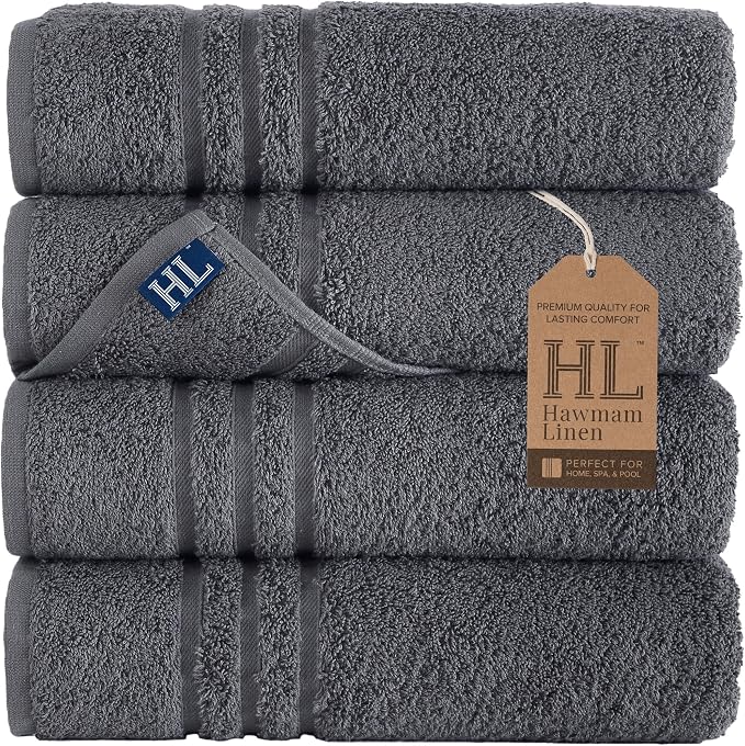 Hawmam Linen Grey Bath Towels Set of 4, Cotton Towel Soft Absorbent Quick Dry by HawmamLinen