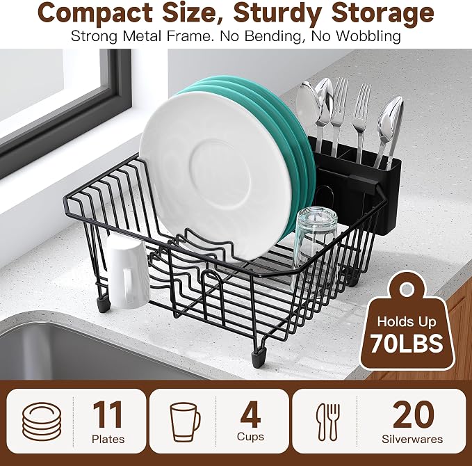 JASIWAY in Sink Dish Drying Rack, Stainless Steel Small Black Dish Drainer | - Image 5