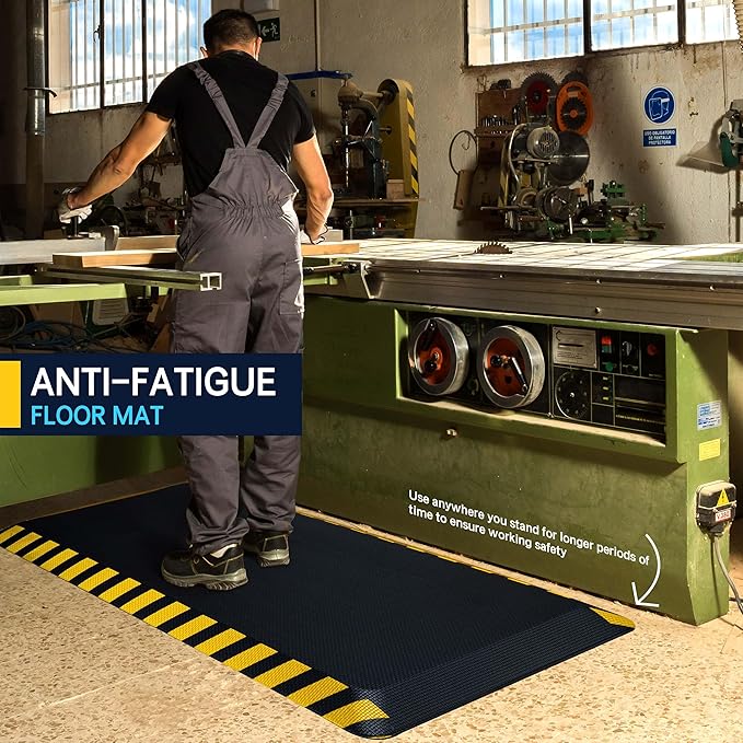 FEATOL Anti Fatigue Mat Industrial, Ergonomic Standing Floor Mat for Work for Stand -Safety Support for Leg & Back Pain(Yellow Border, 20" x 59", 3PC)