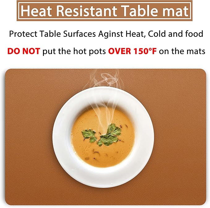 Fall Placemats Set of 4 Wipeable Table Mats Easy to Clean Waterproof Kitchen Mats for Dining Table Outdoor Indoor (4, Brown)