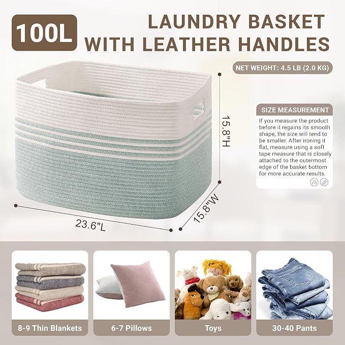 100L Extra Large Woven Laundry Basket Hamper - Image 2