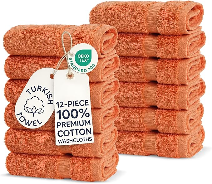 Chakir Turkish Linens 100% Cotton 12-Pack Washcloths 13x13, Coral | Premium by ChakirTurkishLinens