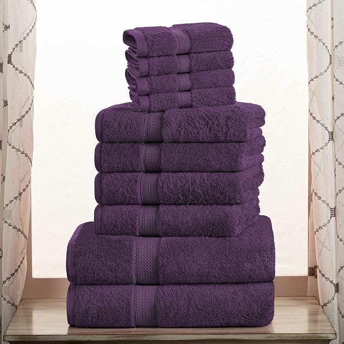 SUPERIOR Egyptian Cotton Ultra Plush & Absorbent, 10 Piece Set, Plum | Quick Dry - Image 2