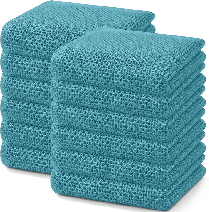 Homaxy 100% Cotton Waffle Weave Kitchen Dish Towels 12-Pack, Lake Blue | 13 x by Homaxy