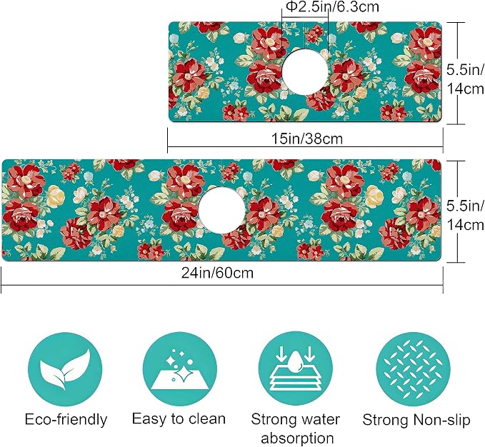 Kitchen Sink Splash Guard Faucet Mat -2 PC Super Absorbent Fast Drying Mat Sink - Image 3