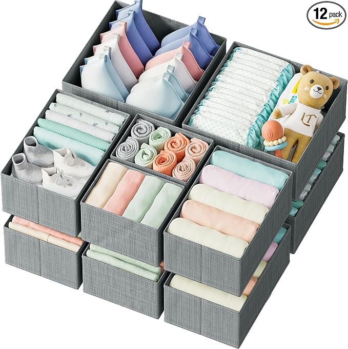 Drawer Organizer Clothes Set of 12 Grey by Neaterize