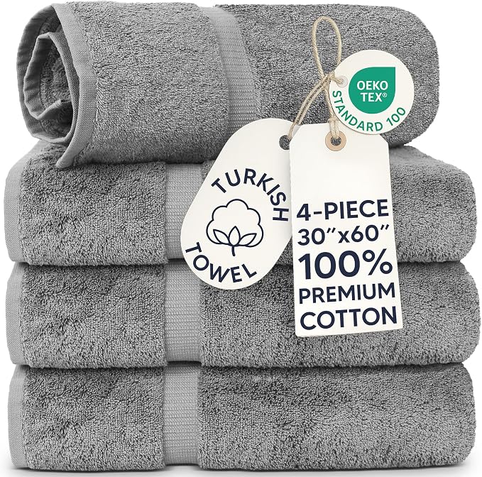 Chakir Turkish Linens 100% Cotton 4-Pack Bath Towels 30x60, 30x60 Extra Large by ChakirTurkishLinens