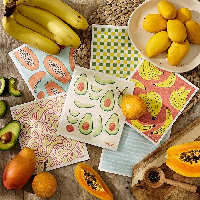 RECYCO Swedish Dishcloths for Kitchen | 6 Packs Fruit Joy Washable Dish Rags | - Image 2