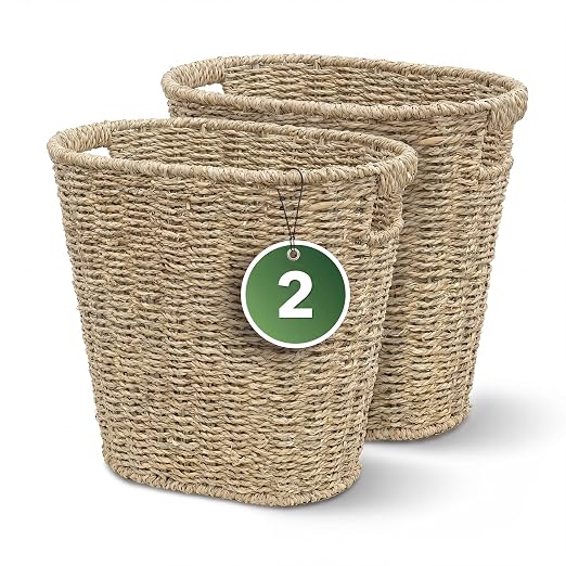 iEGrow 2 Pack Wicker Trash Can, Wicker Waste Basket by iEGrow