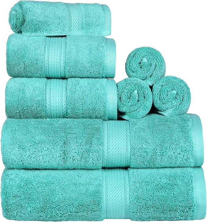 SUPERIOR Egyptian Cotton Ultra Plush & Absorbent, 8 Piece Set, Turquoise | - Image 2