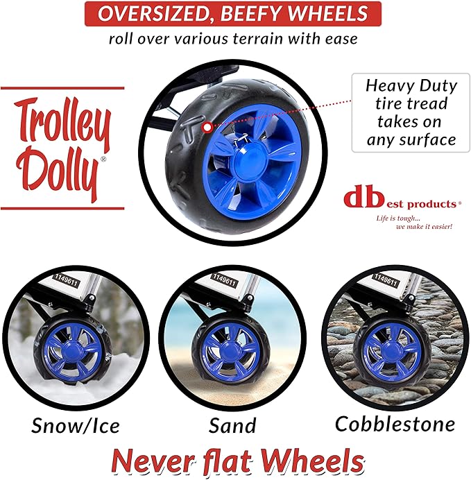 dbest products Trolley Dolly Blue Foldable Shopping cart for Groceries with Wheels and Removable Bag and Rolling Personal Handtruck, Standard