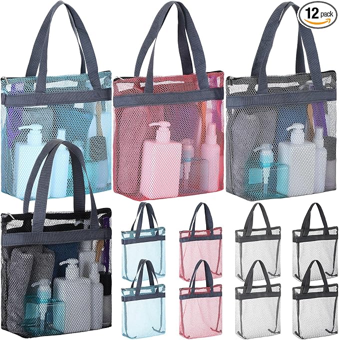 12 Pcs Mesh Shower Caddy Portable 12.2 x 10.24 In Large Gym Shower Bag Bulk by Patelai