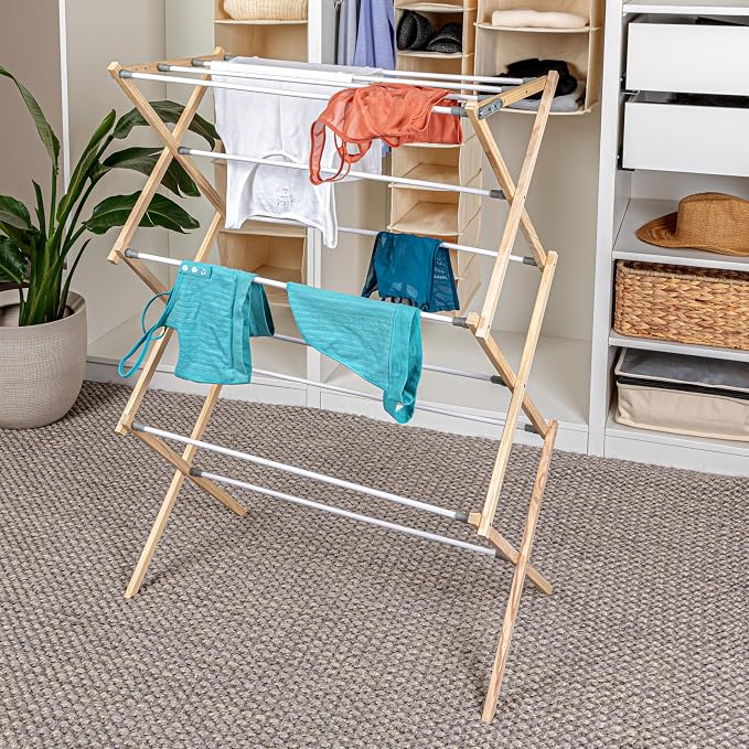 Household Essentials X-Frame Clothes Drying Rack, Stabile Wood Frame - Image 11