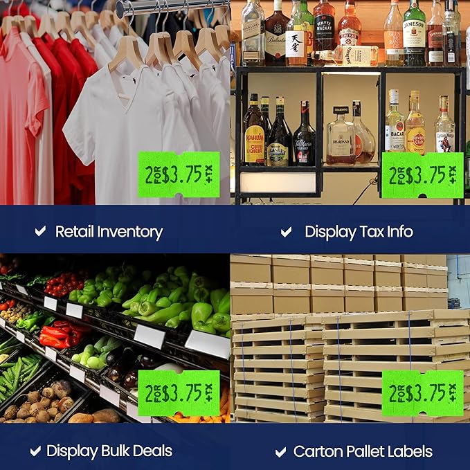 Perco 1 Line Fluorescent Green Labels - Case of 30 Sleeves, 240,000 Blank Pricing Labels for Perco Lite, X, Plus and Pro 1 Line Price and Date Guns
