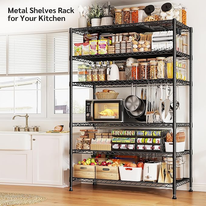 REIBII 75''H Storage Shelves Metal Shelving Unit, 6 Tier Wire Shelving for Pantry Shelves Adjustable 1200LBS Garage Shelving Heavy Duty Storage Rack for Kitchen Garage, 35.4''W*75''H*15.7" D