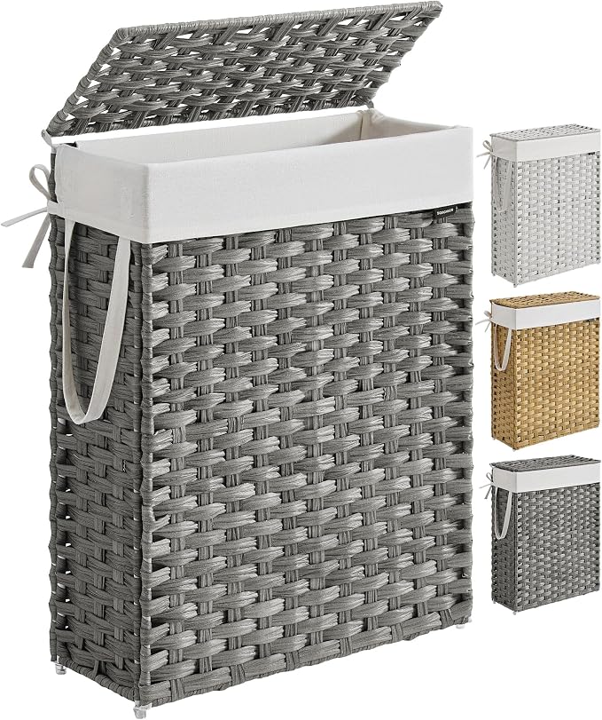SONGMICS Laundry Hamper with Lid, 14.5 Gal Synthetic Rattan by Unknown