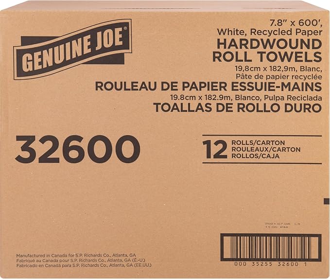 Genuine Joe Embossed Hardwound Roll Towels, 7.8" x 600' - Image 2