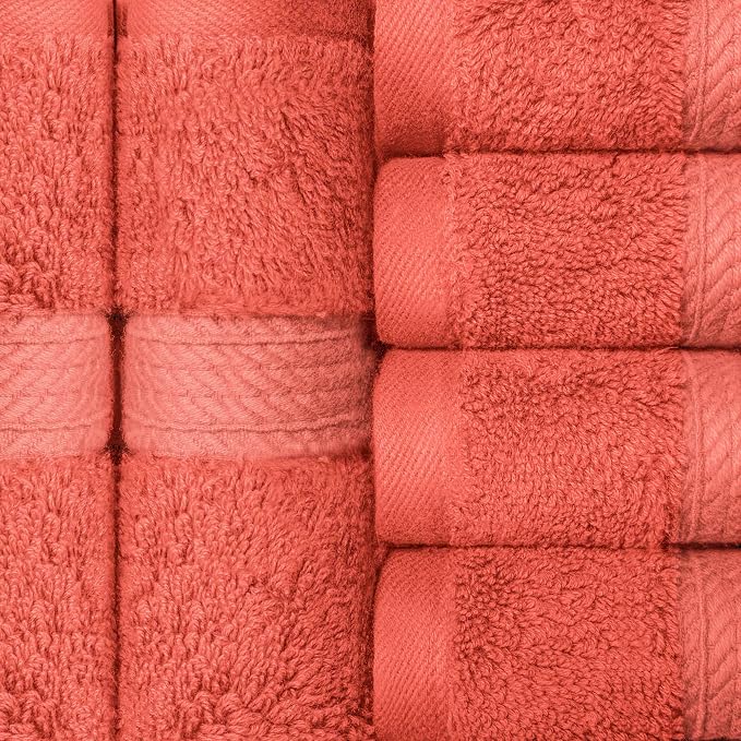 SUPERIOR Egyptian Cotton Plush & Absorbent, Face Towel Set of 6, Coral | Quick - Image 4