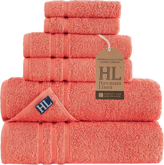 Hawmam Linen Coral Orange 6 Piece Bath Towels Set by HawmamLinen