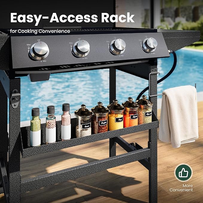 3 in 1 Propane Griddle Grill Stove Combo,4-Burner Propane Gas BBQ Grill with Porcelain-Enameled Cast lron Grates & Plate, 52,000 BTU Barbecue Combo Grill for Outdoor Cooking Camping Patio Backyard