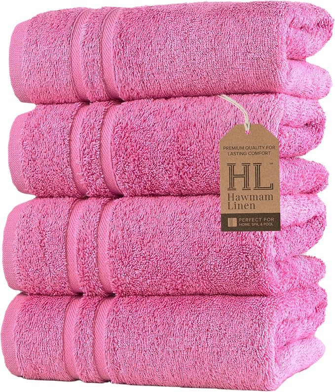 Hawmam Linen Pink Hand Towels 4 Pack Turkish Cotton Premium Quality Soft and by HawmamLinen
