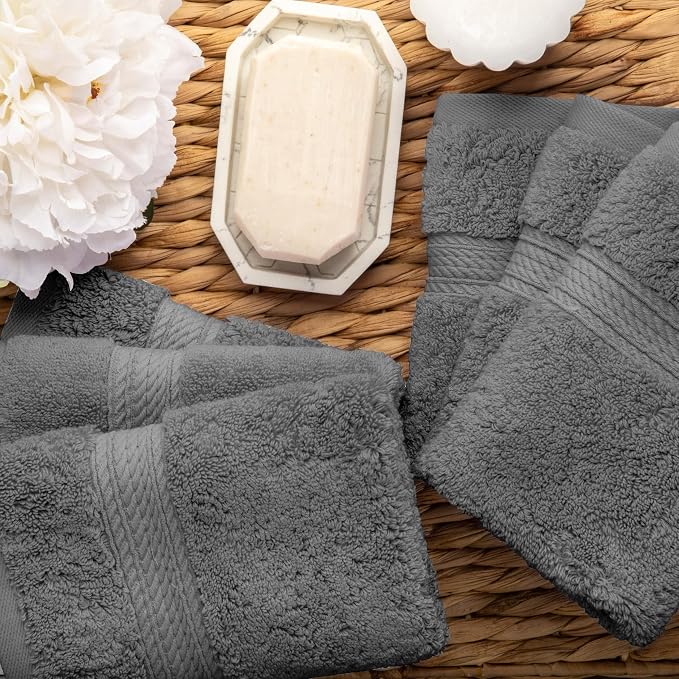 Superior Egyptian Cotton Plush & Absorbent, Face Towel Set of 6, Charcoal | - Image 4