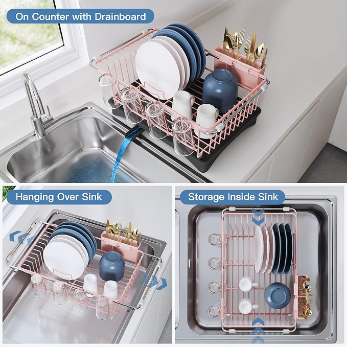 JASIWAY Pink Dish Drying Rack in Sink - Image 2