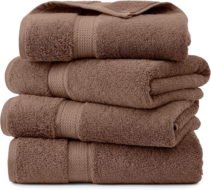 Superior Egyptian Cotton Plush & Absorbent, Bath Towel Set of 4, Chocolate | by SUPERIOR