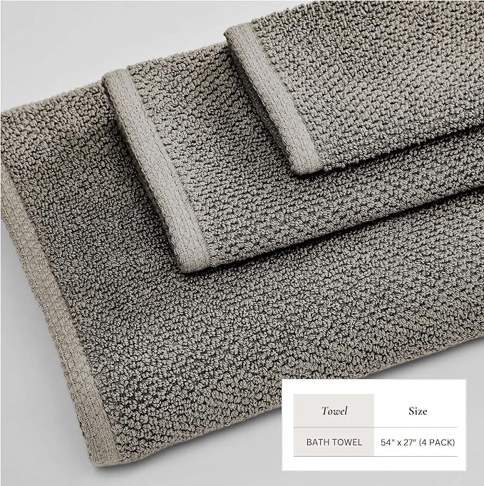 Great Bay Home 100% Cotton 4 Pack 54x27 Bath Towel Set - Image 4