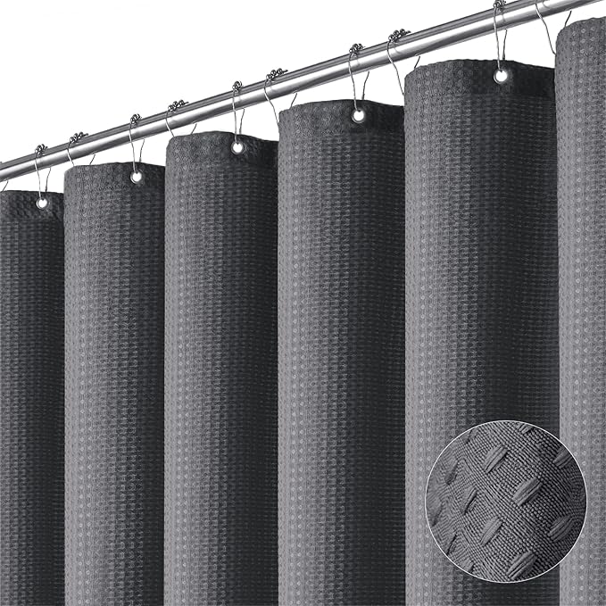 Dynamene Long Waffle Shower Curtain 256GSM Heavy Fabric 72x78 Charcoal Grey by Dynamene