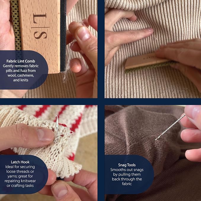 Lint Comb, Cashmere Comb, Wool Comb, Lint Shaver, Snag Repair Needles, Latch - Image 3