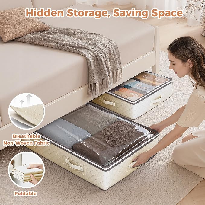 95L Underbed Storage Containers, 4 Pack Closet Organizers Beige | Underbed - Image 6