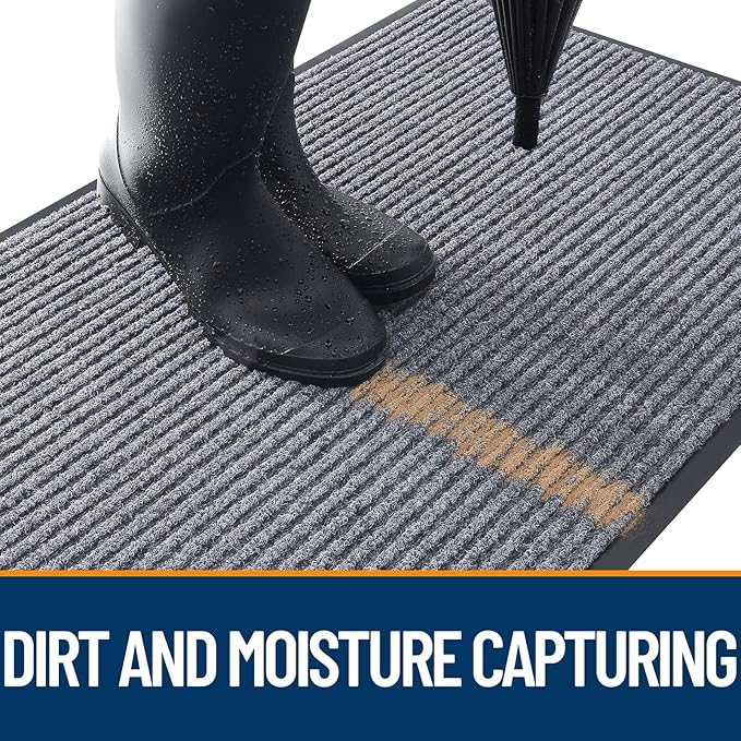 OLANLY Front Door Mat Indoor Outdoor Entrance, Waterproof Heavy Duty Doormat, Fade Resistant, Low Profile, Easy Clean Patio Porch Welcome Floor Mats for Entry, 33x21, Light Gray