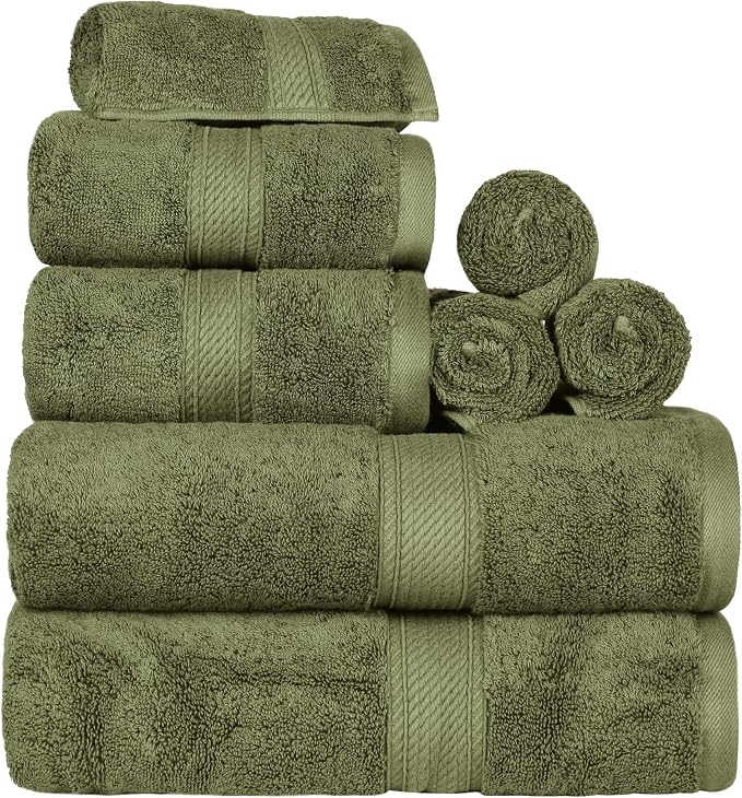 Superior Egyptian Cotton Ultra Plush & Absorbent, 8 Piece Set, Forest Green | by SUPERIOR