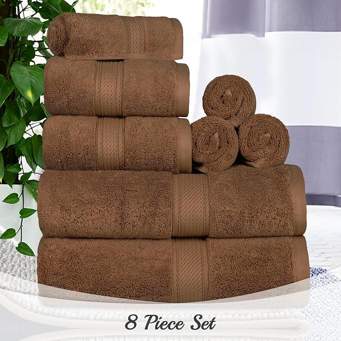 SUPERIOR Egyptian Cotton Ultra Plush & Absorbent, 8 Piece Set, Chocolate | - Image 3